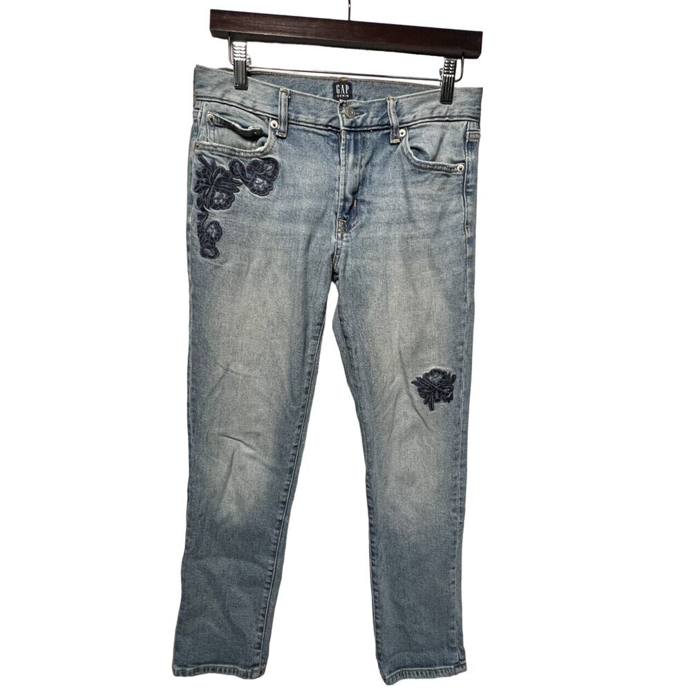 Gap Floral Embroidered‎ Girlfriend Denim Jeans Bright Indigo Blue Size 25